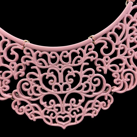Romantic Pink Filigree Statement Necklace Coquette Royalcore Soft Girl Jewelry - Picture 3 of 7